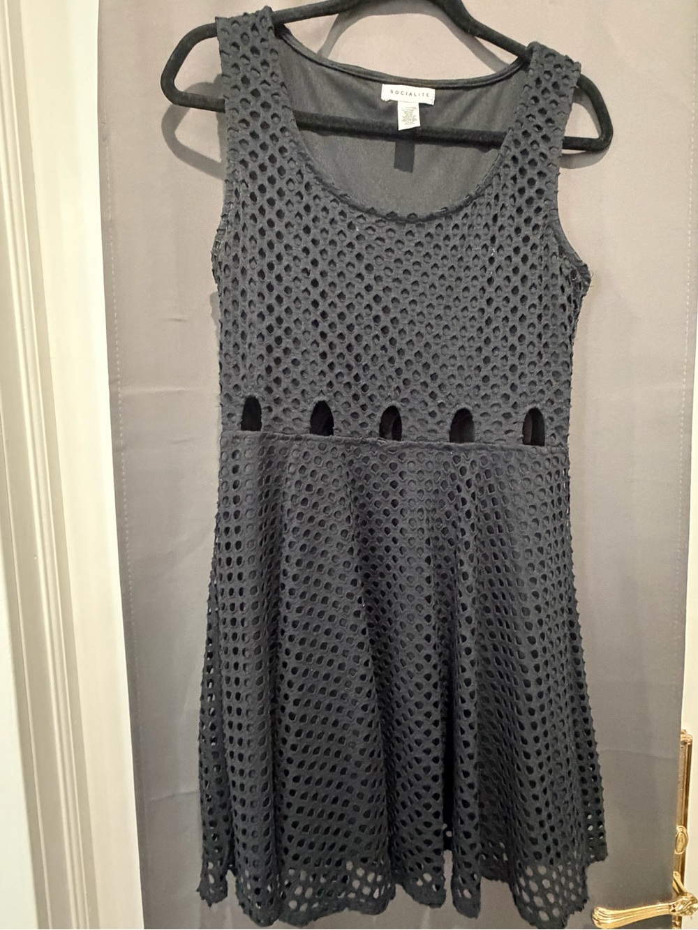 Socialite Black Eyelet Cutout Fit & Flare Dress Size L